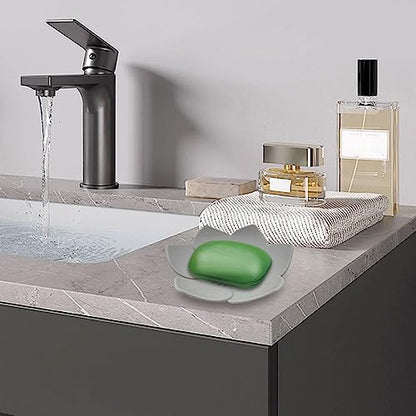 2 Pack Silicone Soap Dishes with Draining, Lotus Flowers Bar Soap Holder for Shower, Soap Saver for Counter, Bathtub, Kitchen Sink(White/Gray) - color: White/Grey
