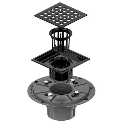 Neodrain 4 Inch Matte Black Square Shower Drain High Flow Floor Drain | Low Profile Drain Cover Removable Stainless Steel 304 Grate with Hair Catcher,Lifting Hook and PVC Drain Base - color: Matte Black, size: 4 In