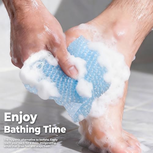 3D Wave Weave Japanese Exfoliating Washcloth, Long Exfoliating Back Scrubber for Shower, Hygienic Body Scrub Towel, Korean Style, Aqua (Normal) - color: Sky Blue