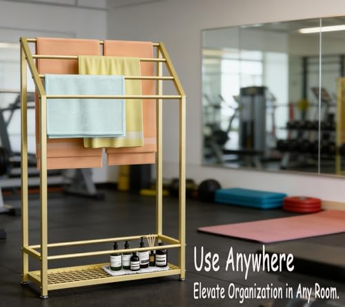 4-Tier Extra Wide Freestanding Towel Rack, Heavy-Duty Metal Towel Drying Stand for Bathroom, Poolside & Spa (Matte Gold, 27.6" Wide) - color: Matte Gold