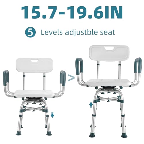 Swive Shower Chair with Arms and Back, 500 lbs Heavy Duty Shower Seat for Inside Shower Stall and Bathtub, Height Adjustable Safety Bath Seat for Elderly, Adults, Handicap and Disabled - size: 500lbs Heavy Duty Shower Chair