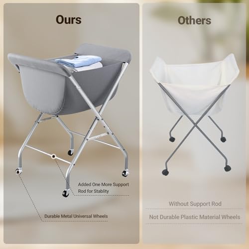 ELYKEN Laundry Basket with Wheels, Collapsible Laundry Hamper, Gray | Removable Liner Bag, Foldable Design, 118L Capacity, Sturdy Metal Frame, 4 Casters, Laundry Cart for Bedroom, Laundry Room - color: Gray, size: 25.6"L x 22"W x 33"H