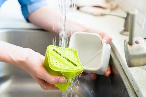 Full Circle Stash, Ceramic Kitchen Sink Caddy, Stylish Modular Sponge Holder & Dish Brush Organizer, Green and White, 11" - color: Green and White