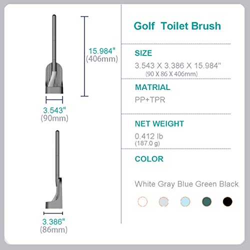Toilet Brush, Long Handle Golf Toilet Brush with Holder 360° Deep Cleaning Flexible Silicone Toilet Cleaner Brush Wall Mounted for Bathroom (Black) - color: Black