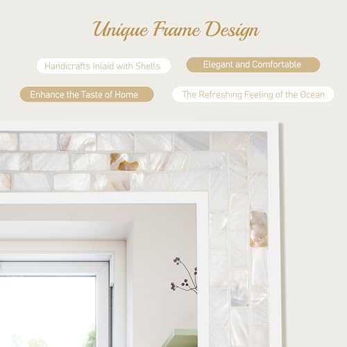 White Bathroom Mirrors for Wall 26x40 Inch | Mosaic Frame Rectangle Mirror with Tempered Glass for Bathroom, Bedroom or Entryway - size: 40"L x 26"W