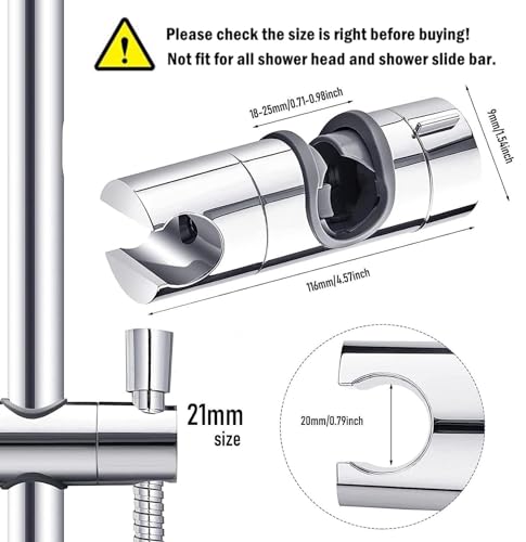 Adjustable Shower Head Holder for Slide Bar 18-25MM, ABS Chrome | Universal 18-25MM O.D. Rail Head Bracket Holder for Slider Clamp Bathroom Replacement 360 Degree Rotation Sprayer Holder