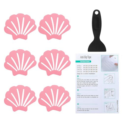 PATIKIL Bathtub Non Slip Stickers 3.54x2.76 Inch, 6 Pack Shell Safety Shower Floor Anti Slip Stickers with Adhesive Decals Scraper for Bath Tub Shower Floor Stair, Pink - color: Pink
