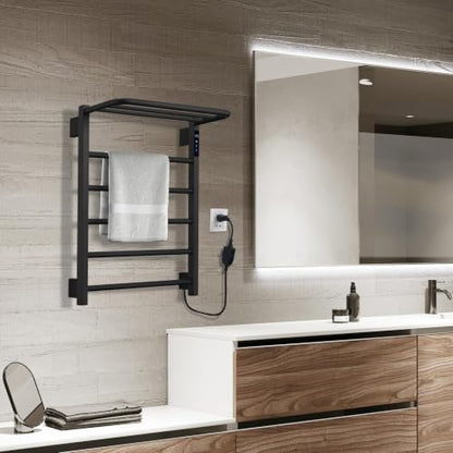 Heated Towel Racks, 5 Bars Towel Warmer with 24hr Timer Stainless Steel Wall Mounted Electric Towel Warmers for Bathroom (Black) - color: Black