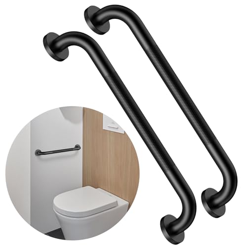 16 Inch Grab Bar for Shower, Munzong Oil Rubbed Black Handicap Balance Bar | Anti Slip Bathroom Grab Bar Knurled Safety Hand Rail Support Elderly Senior Bath Handle - color: Black, size: 16 Inch-2 Pack