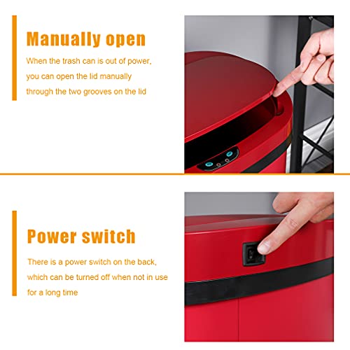 13 Gallon Stainless Steel Trash Can with Lid,Touch Free Automatic Kitchen Trash Can,Fingerprint-Resistant Soft Close Lid Garbage Can, 50L Large Capacity Garbage Can for Kitchen Home Office(Red) - color: Red