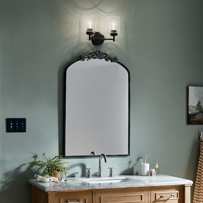 Kichler Winslow 2-Light Farmhouse Vanity Light, Black | Clear seeded glass vanity light with industrial styling (12.75" x 9.25" x 6.5"), 45885BK - color: Black, size: 13"