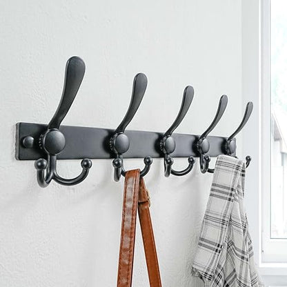 Coat Rack Wall Mount, Heavy Duty 12-Gauge Base vs Flimsy 1mm, Double-Thick Solid Anti-Snap Hooks, 16” Stud-Mount, Stainless Steel Hanger for Clothes Hat Entryway Closet Mudroom, Black - color: Black, size: L=17" (1pcs)