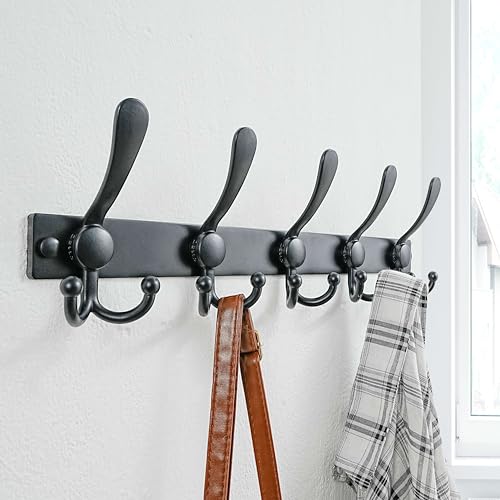 Coat Rack Wall Mount, Heavy Duty 12-Gauge Base vs Flimsy 1mm, Double-Thick Solid Anti-Snap Hooks, 16” Stud-Mount, Stainless Steel Hanger for Clothes Hat Entryway Closet, Black, Pack of 2 - color: Black, size: L=17" (2pcs)