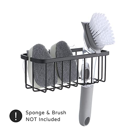 SunnyPoint NeverRust Deluxe Kitchen & Bathroom Sink Sponge Holder Organizer with Adhesive Mount - Additional Suction Cup Included – Sponge & Brush NOT Included – 7.4 x 3.3 x 2.75 Inch (Mat Black) - color: Mat Black, size: 7.4 x 3.3 x 2.75 Inch