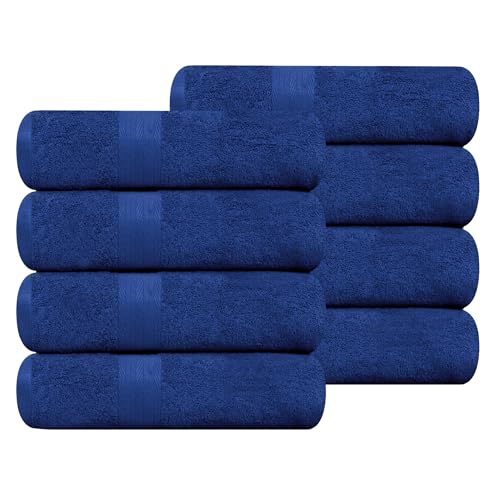 100% Cotton Hand Towels 18x28 Inches, 600 GSM, Soft & Absorbent, Set of 8, Navy - color: Navy, size: Hand Towel Set of 8
