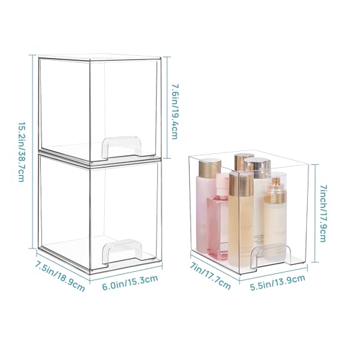 Vtopmart Clear Stackable Storage Drawers, 2 Pack Tall Plastic Organizers | Clear Pull-Out Drawers, Stackable Design for Skincare, Cosmetics, Beauty Supplies, Vanity, Bathroom, Cabinet and Countertop - style: 2pack High