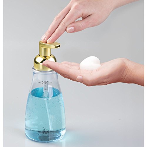 InterDesign Foaming Soap Dispenser Pump, for Kitchen or Bathroom Vanities - Clear/Gold Brass - color: Soft Brass, style: Pack of 1