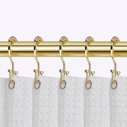 HK1GD Deco Flat Double Roller Shower Curtain Hooks; Gold - Set of 12 - color: Gold