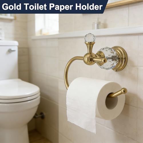 Gold Toilet Paper Holder with Crystal, Tissue Roll Holder Wall Mounted | Stainless Steel Rust-Resistant Hand Towel Holder Bathroom Hardware, Polished Gold Finished, Fits Bathroom & Kitchen - color: Toilet Paper Holder