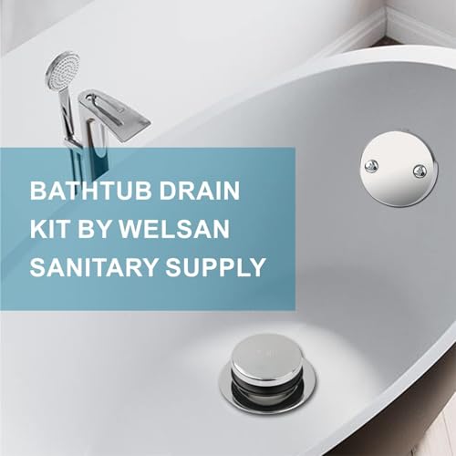 WELSAN Chrome Plated Tip-Toe Bathtub Drain with 2-Hole Overflow Faceplate | Tub Drain Trim Set, Conversion Kit Assembly, Coarse Thread Replacement, Includes an adapter, For 1-3/8" and 1-1/2" Tub Drains - color: Chrome, style: 2 Holes