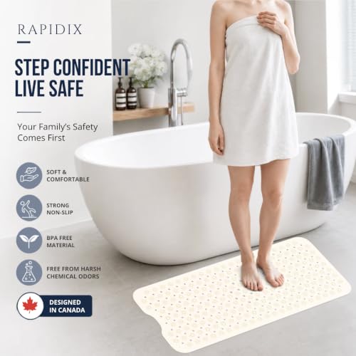 Bathtub Mat Non-Slip – 39" x 15.5" Extra Long Shower Mat with Suction Cups, BPA Free & Machine Washable, Textured Bath Mat for Tub, Ideal for Kids, Seniors & Pregnant Women, Cream - color: Cream