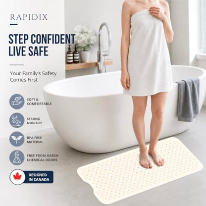 Bathtub Mat Non-Slip – 39" x 15.5" Extra Long Shower Mat with Suction Cups, BPA Free & Machine Washable, Textured Bath Mat for Tub, Ideal for Kids, Seniors & Pregnant Women, Cream - color: Cream