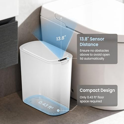 Cesun Automatic Small Bathroom Trash Can with Lid, 2.6 Gallon, White | Motion Sensor, Plastic, Touchless, Odor Control, Smart Garbage Can, Battery Operated, Manual Button, for Office/RV/Bedroom - color: White