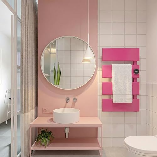 4 Panel Pink Heated Towel Rack for Bathroom Towel Warming | Fast-heat in 2-3 minutes. Dry towels in 4 hours. Smart thermo control and precise timer, Work with Smart Plug. - size: 4 Panel