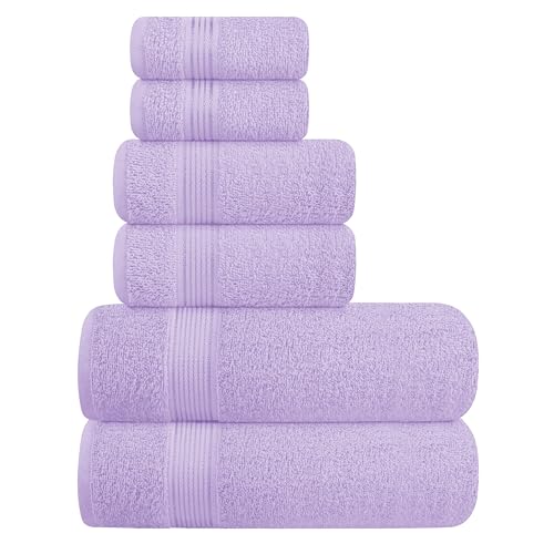 Ultra Soft 6 Pack Cotton Towel Set, Contains 2 Bath Towels 28x55 inch, 2 Hand Towels 16x24 inch & 2 Wash Coths 12x12 inch, Ideal for Everyday use, Compact & Lightweight - Dark Purple - color: Dark Purple