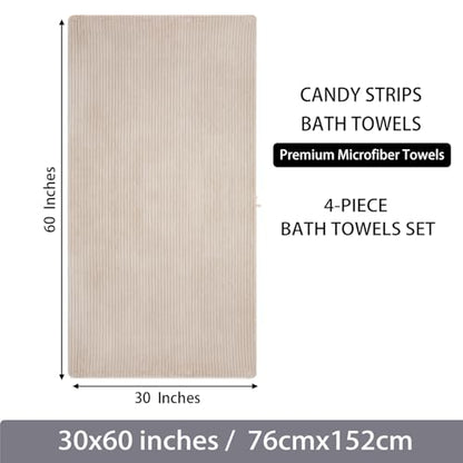 4 Piece Bath Towels, 30"x60" Microfiber Towels Set, Beige | Large Bathroom Towels, Soft Touch, Highly Absorbent, Quick Dry, Lint Free, Long-Lasting, Family Use, Guest Bath & Daily Use - color: Beige, size: 30x60 Bath Towels of 4