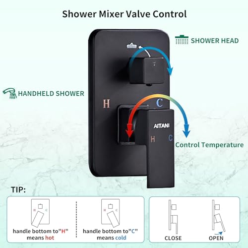 Shower System Black -10 Inch High Pressure Rain Shower Heads with Handheld Spray Combo Shower Faucet Set with Pressure Balanced Rough-in Valve, Wall Mount Bathroom Shower Set fit All Valve Types - style: 10inch