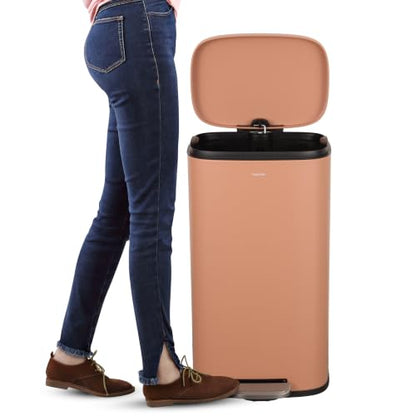 happimess Curtis 8 Gal Step Trash Can Soft Close 25", Clay Rose | Iron Construction, Satin Finish, Removable Liner, Steel Pedal, 20 Trash Bags Included, Kitchen Office Bin - color: Clay Rose