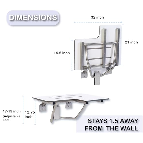Folding Shower Chair for Elderly and Disabled | ADA Folding Shower Seat Wall Mounted Holds up to 600 lbs | Phenolic Resin Shower Chair for Inside Shower 304 Stainless Steel | 32”x21” Left Hand - size: 32" Left Hand