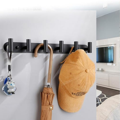 Wall Mounted Coat Hook Rack with 6 Heavy Duty Stainless Steel Hooks for Hanging Clothes, Jackets, Towels - Matte Black - color: Matte Black, size: 6 Hook