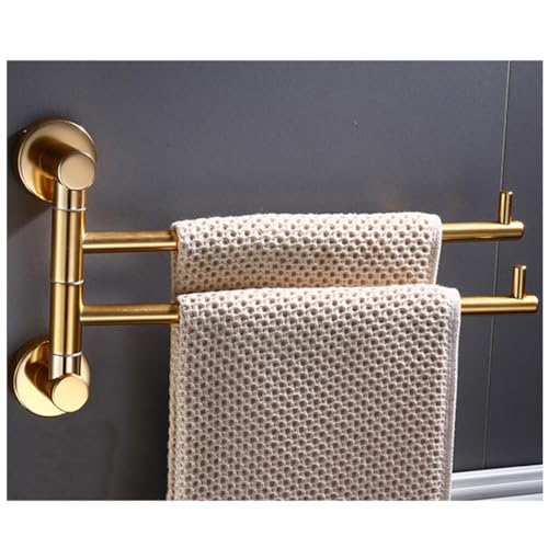 ZHOUXIAO Vintage Swing Out Towel Bar Holder Wall-Mounted/Black Gold Swivel Towel Rack Hanger Organizer for Bathroom,Kitchen,Towel Bar Folding Arm Swivel Hanger Bathroom Stora gold-2bars
