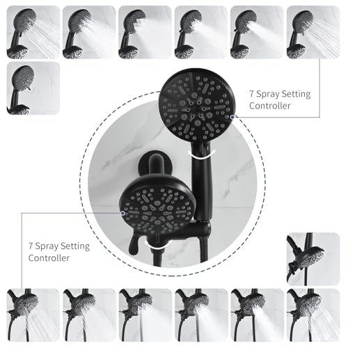 Taplong Dual Shower Head Combo with Valve 7 Mode Handheld Matte Black | Enjoy 7-Setting Rain Showerhead and 7-Setting Hand Held Shower Separately or Together,2 in 1 Showerhead Shower System