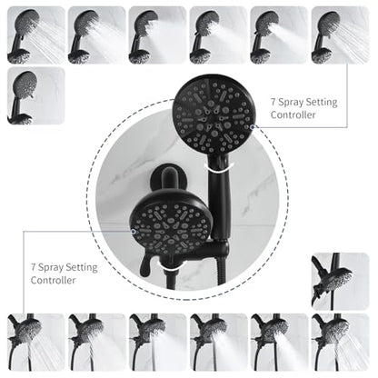 Taplong Dual Shower Head Combo with Valve 7 Mode Handheld Matte Black | Enjoy 7-Setting Rain Showerhead and 7-Setting Hand Held Shower Separately or Together,2 in 1 Showerhead Shower System