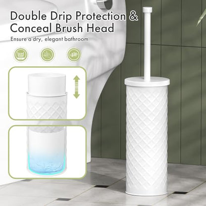 Toilet Bowl Brush and Holder Set 2 Pack with 4 Extra Brush Heads (White) | Extra Long Handle with Splash Guard Cover, Tool-Free Installation, Bathroom Space-Saving, Cleaner Sets for Apartments, RV - color: White