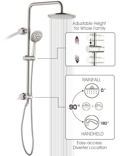 BRIGHT SHOWERS Rain Shower Heads System - 9 Inch Rainfall Shower Head and Handheld Shower Head with Height Adjustable Holder, Solid Brass Rail and 60" Long Stainless Steel Shower Hose, Brushed Nickel - color: Brushed Nickel, size: 2.5 Gallon Per Minute