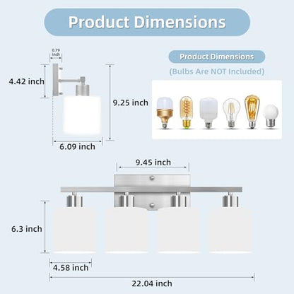 SILAMPDI 4-Light Bathroom Lighting Fixtures Over Mirror, Brushed Nickel Bathroom Vanity Light, Modern Rustproof Wall Sconce Lights, Milky White Frosted Glass Shades, E26 Base, Bulbs Not Included - color: Brushed Nickel-4Light