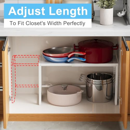 Expandable Kitchen Storage Shelves,110LBS Heavy Duty Metal Shelving Units and Storage For Small Appliance, Adjustable Stackble Storage Shelf Organizer For Kitchen Cabinet Pantry Warehouse Garage,White - size: 11.8"D x 28.9"W x 16.3"H