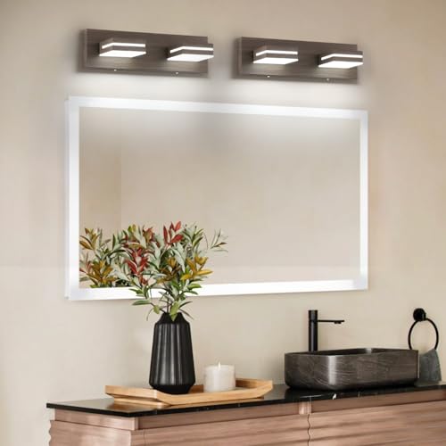 SineRise LED Modern Bathroom Vanity Light Fixtures, Modern Acrylic Bathroom Wall Lighting Fixtures Over Mirror, 2-Light, 15.5-Inch, Brown, 100%-0% White - color: Brown, 100%-0% White, size: 2-Light, 15.5-Inch
