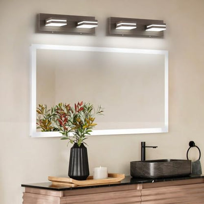 SineRise LED Modern Bathroom Vanity Light Fixtures, Modern Acrylic Bathroom Wall Lighting Fixtures Over Mirror, 2-Light, 15.5-Inch, Brown, 100%-0% White - color: Brown, 100%-0% White, size: 2-Light, 15.5-Inch