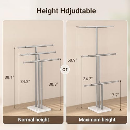 ELYKEN Standing Towel Rack for Bathroom, Adjustable 3-Tier Towel Stand | Weighted Marble Base, Brushed Stainless Steel, Freestanding Design, Holds Bath Towels, Rust Resistant, Ideal for Bathroom - size: 3 Tiers