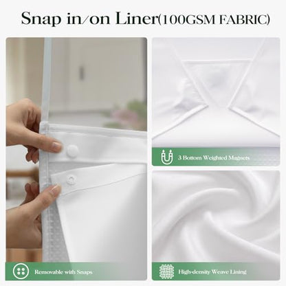 White Hook Free Waffle Shower Curtain & Snap-in Fabric Liner,36x75 | Less Time to install, 3 in 1 Fabric Shower Curtain and Liner Set with Magnets, Stall, Shower Curtains for Bathroom - color: A White, size: 36"W x 75"L (Pack of 1)