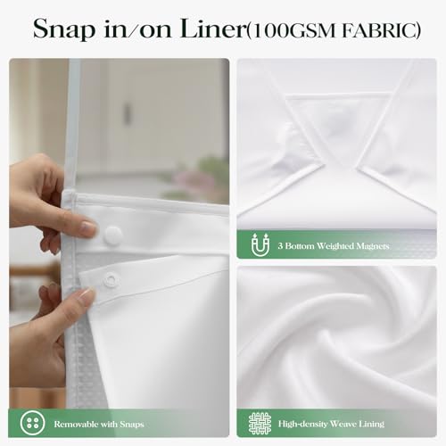 White Hook Free Waffle Shower Curtain & Snap-in Fabric Liner,54x75 | Less Time to install, 3 in 1 Fabric Shower Curtain and Liner Set with Magnets, Stall, Shower Curtains for Bathroom - color: A White, size: 54"W x 75"L (Pack of 1)