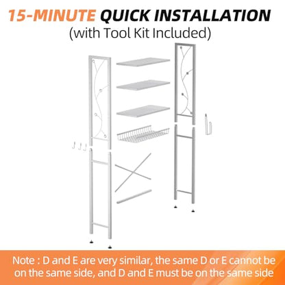 Over-The-Toilet Storage Rack, 4-Tier Bathroom Organizer Shelf Over Toilet with Adjustable Shelf and Basket, Freestanding Space Saver Bathroom Shelves Above Toilet for Room (Pure White) - color: Pure White