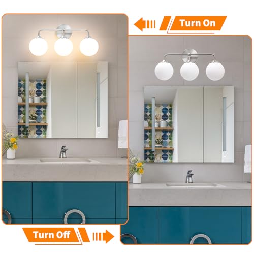 Elagant Modern Brushed Nickel Bathroom Vanity Lights, 3-Lights Bathroom Light Fixtures with Milky White Globe Glass Shade, Bathroom Wall Sconces Light over Mirror Dressing Table Bedroom Living Room - color: Nickel, size: 3 light