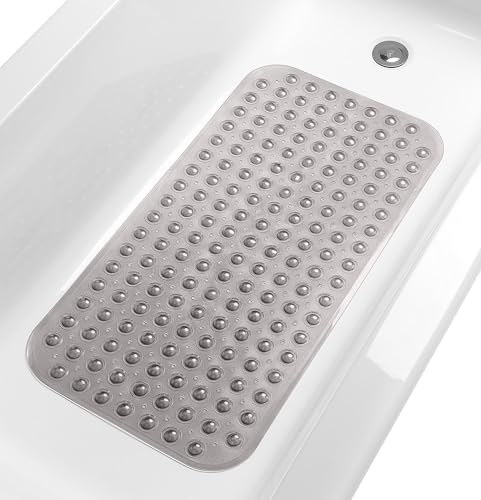 Medium Non-Slip Bathtub & Shower Mat 31x16 (Smooth/Non-Textured Tubs Only) Safe, Clean, Machine-Washable, Superior Grip&Drainage, Vinyl, Transparent Gray (Grey) - color: Transparent Gray (Grey), size: Large (31"x16")