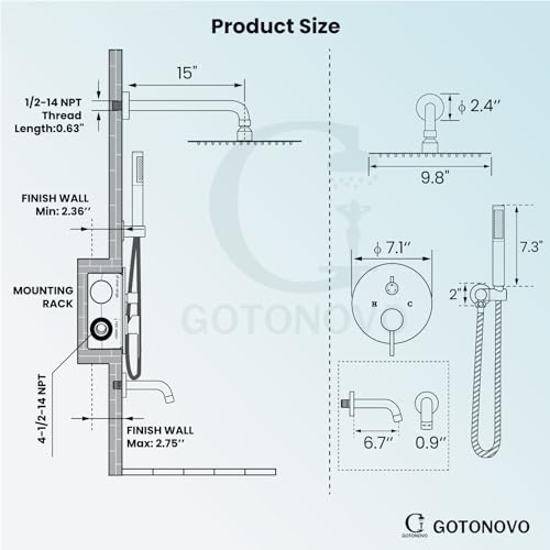 gotonovo Tub Shower Faucet Set with Valve,Brushed Nickel,Straight Handheld | 10” Rain Shower Head with Handheld Trim Kit,Luxury Shower System with Tub Spout,All Metal,Bathroom Wall Mounted 3 Function - color: Nickel